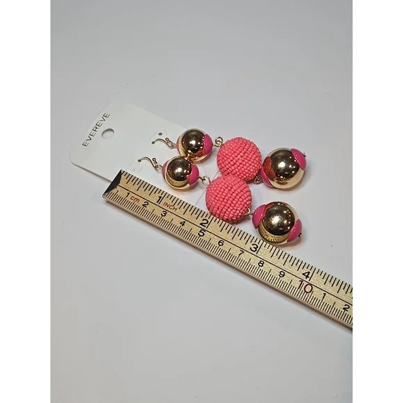 Evereve Mixed Ball Dangle Statement Earrings Pink And Gold Tone New (137) - Picture 3 of 3